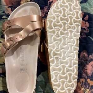 White and rose gold Birkenstocks